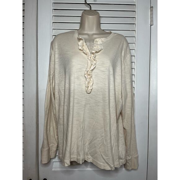 Chaps 100% cotton beige ruffle trim t‎ shirt 2X Excellent Nice banded cuffs - Picture 1 of 4